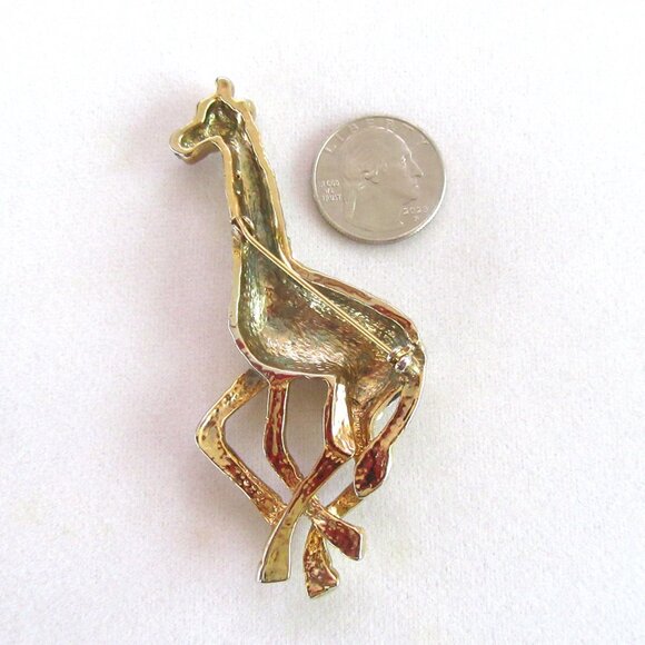 Vintage clear rhinestone & black enamel giraffe brooch - gold tone setting - Picture 7 of 7